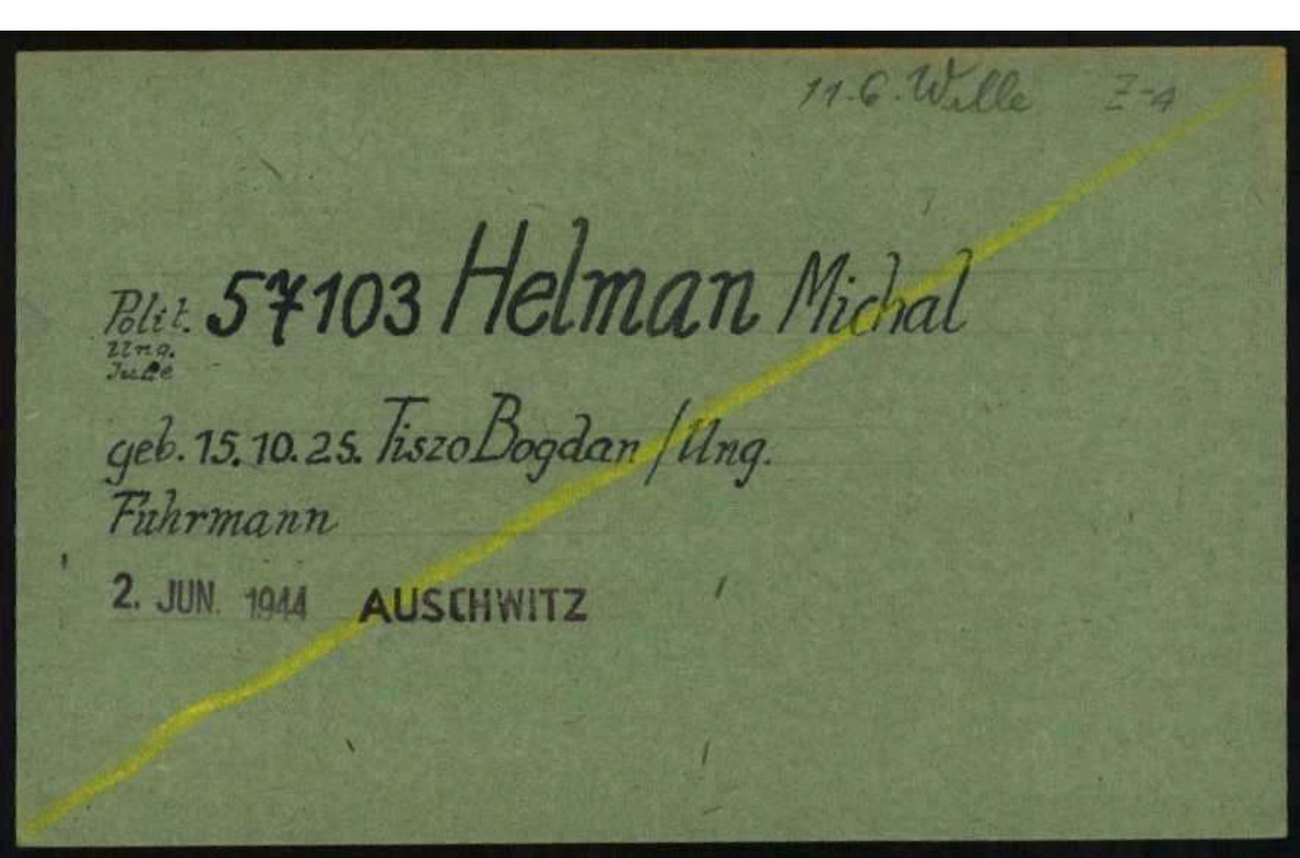 Green Kommando card for prisoner 57103 Helman Michal, marked 11.6. Wille Z-4