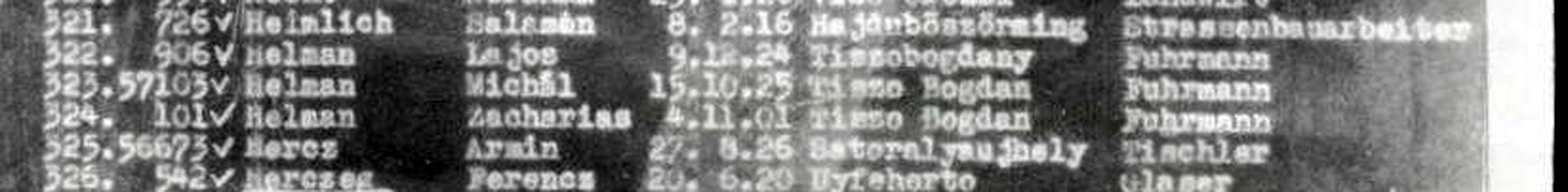 Detail of the alphabetical intake roll: entries 322 Helman Lajos, 323 Helman Michal, 324 Helman Zacharias, each recorded Fuhrmann, carter